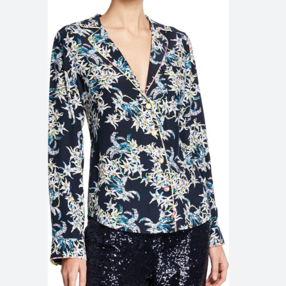 Cinq a Sept Juliet Floral Print Silk Button Front Blouse